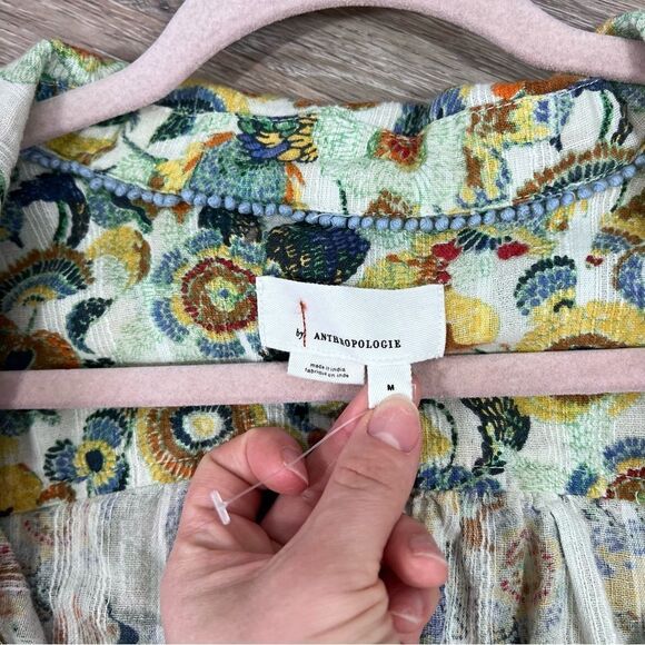 Anthropologie twist front boho floral printed balloon sleeve blouse - Picture 3 of 7